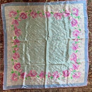 VTG Vera Pink Blue Floral Silk Scarf 29" Square